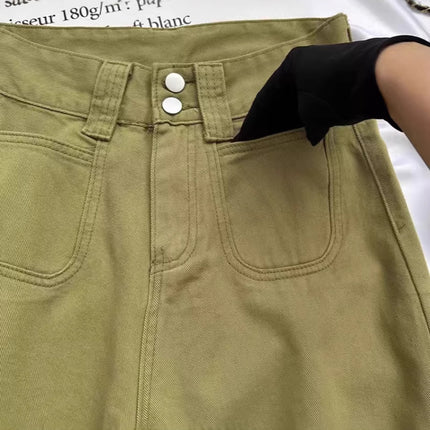 Green Wide-Leg Jeans for Women, Autumn 2025 New High-Waisted Fashion Trendy Loose Slimming Straight Pants