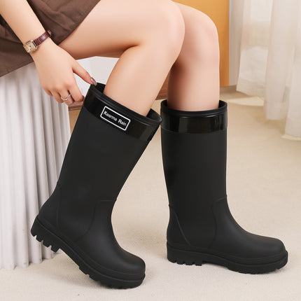 Black Fashionable Rain Boots High Thick-Soled Platform Non-Slip Rain Boots Outdoor Commuting Rainy Day Rubber Shoes Travel Brown Women's Waterproof Shoes