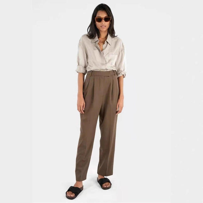 ART frankie shop All-match Slim Look High Waist Cropped Pants Dip Casual Pants