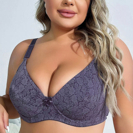 A cross-border new European and American ultra-thin steel ring lace adjustable bra luxury printed enlarged underwear