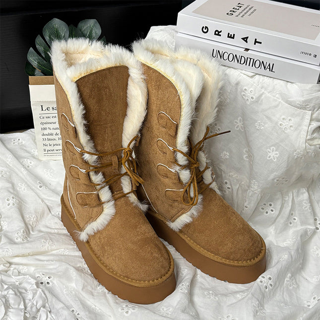 2025 Autumn and Winter New Products ~ Fleece-Lined, Thickeneded and Heightening Snow Boots for Women, Versatile Warm, Non-Slip Thick-Soled Northeastern Cotton Shoes