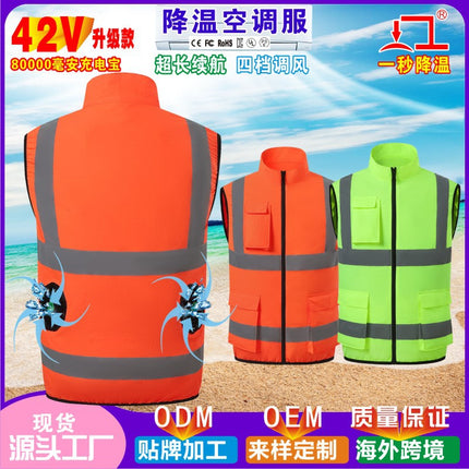 Summer Cooling Air-Conditioned Clothing, Vest, Clothes with Fan Cooling on the Back, Labor Protection Clothing for Welders with Reflective Strips