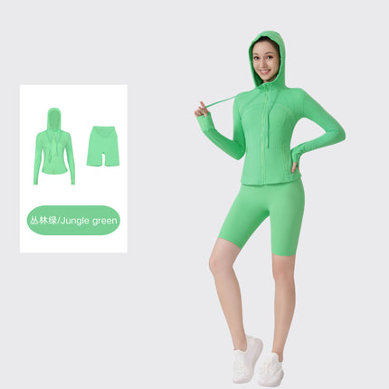 [in Stock] Ld Five-Piece Hooded Yoga Suit for Women, Fitness Yoga Set, High-Waisted, Barely-There Feel, Tight-Fitting Sportswear