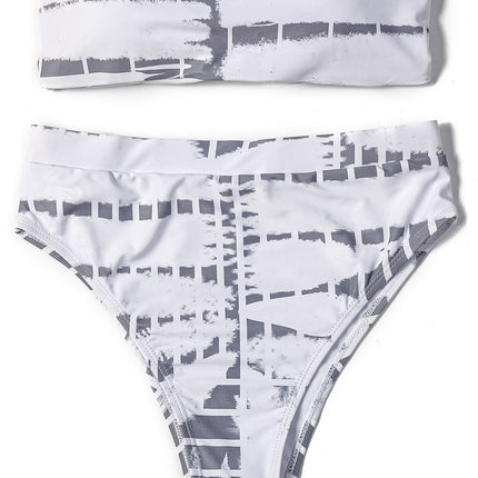 Billion Swimming European and American 2024 New Strapless Printed Cross Strap High Waist Bikini Women's Sexy Split Swimsuit Cross-border