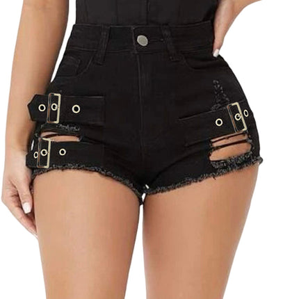 9047 # European and American Hotties New High-Waisted Sexy Ripped Stretch Plus Size Casual Pants Denim Shorts Jeans