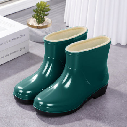 Fashionable Outdoor Water Shoes for Women, Waterproof and Non-Slip, Winter Fleece-Lined Rain Boots for Women, Warm Kitchen Work Short Rain Boots