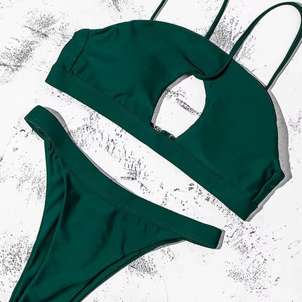 Billion swimming 2025 foreign trade new split bikini women sexy solid color strap low waist hollow swimsuit wholesale