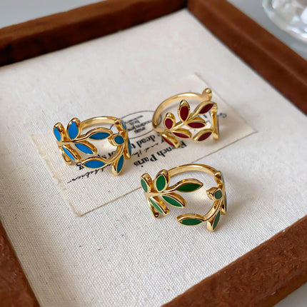 Pure Copper Oil Drop Fashion Niche Geometric Leaf Pattern Ring Adjustable Size Ring for Women Factory Direct Sale Wholesale