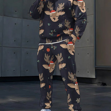 Autumn and Winter Loose 3D Men's Hooded Sweatshirt Set Christmas Printed Sports Two-Piece Set Cross-Border Trendyy Export