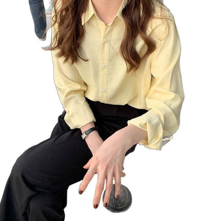 ins Girl Cream Yellow Shirt Light Yellow Top Gentle Elegant Draping Loose Candy Long Sleeve Shirt Jacket
