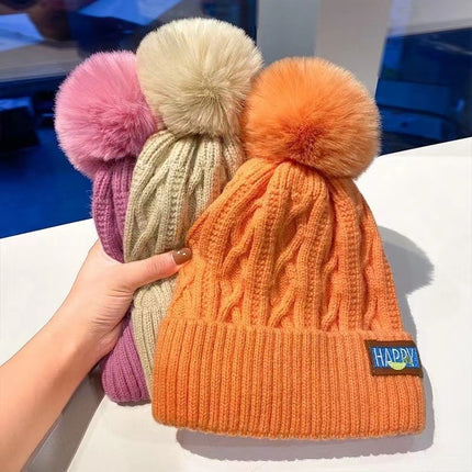 Women's Winter fleece-lined Warm Wool Hat Women's Winter Fashionable Fur Ball Knitted Hat Korean Style Fashionable All-match Thickened Cold-proof Hat