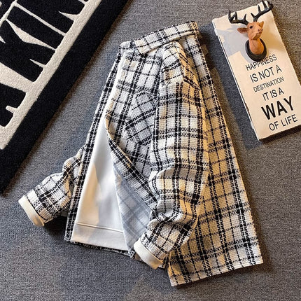 American retro houndstooth small fragrant style woolen coat high-end feeling ruffian handsome lapel jacket home figure# XXF024