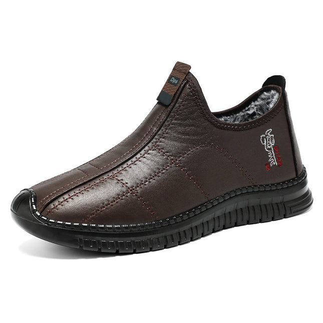 Men's Winter Cotton Boots New Cross-Border Fleece-Lined Thickened Warm Shoes for Middle-Aged and Elderly Dads Non-Slip Slip-On Casual Shoes