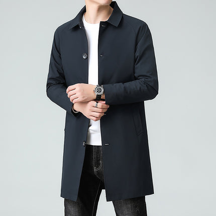 Windbreaker Jacket Men's Mid-Length Spring and Autumn High-End Business Coat Trendy Casual Men's Clothing Men's Clothing Cutting Edge