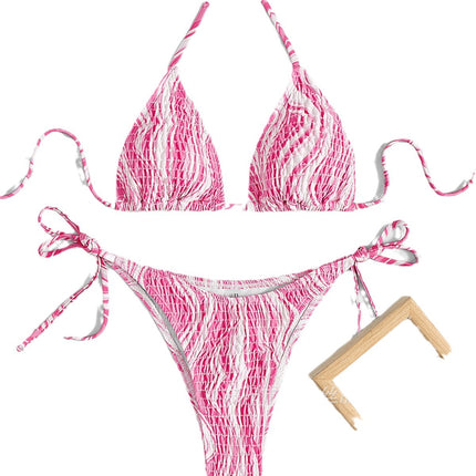 2023 European and American Foreign Trade Sexy Triangle Bag Cable Printing Tether Beach Bikini Swimsuit Mi Sound Explosions
