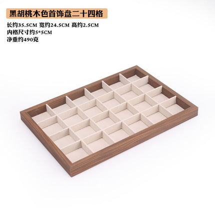 Black walnut wood grain jewelry plate ring necklace bracelet display box white flannel jewelry storage rack