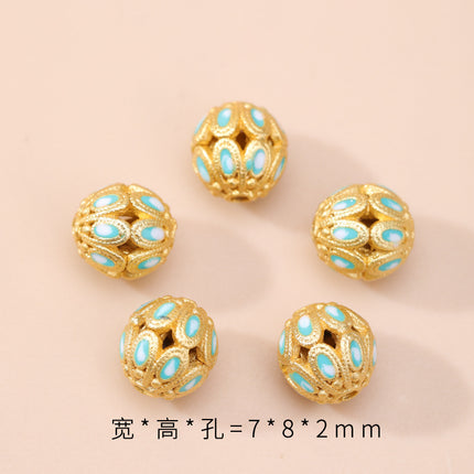 Cloisonné Hollow Beads Oil-Dropped Color-Preserving Copper-Plated Sand Gold DIY Burnt Blue Accessories Handmade Beaded Bracelet Jewelry Accessories
