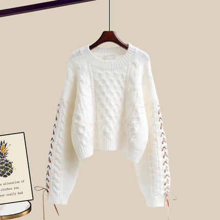 plus size Women's Autumn and Winter suit Women's 2024 New Pullover Knitted Sweater Women's Loose Slimming Wide Leg Pants Two-piece Set