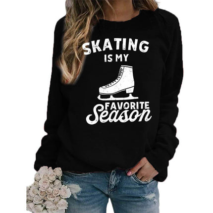Foreign trade supply skating shoes printed round neck jacket sweater European size women's coat long sleeve cross-border