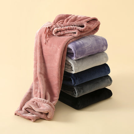 Extra thick 400g women's pajama pants winter coral fleece flannel home pants can be worn outside ankle-tied warm pants