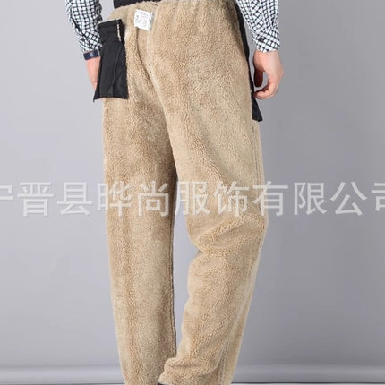 Plus Size Plus Fat Plus Size Dad Thickeneded Velvet Stretch Casual Pants Middle-Aged and Elderly Cotton Pants High Waist Deep Crotch Pants for Men