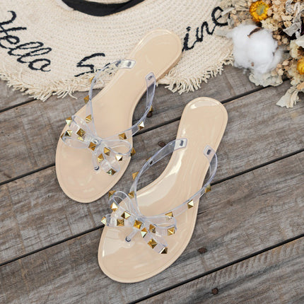 Stud Flats Women's Summer Bow Flip-flops Women's Jelly Flip-flops Women's Outwear Beach Sandals