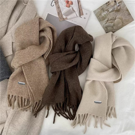 Winter Retro High-end All-match Solid Color Scarf Student Women's Thickened Warm Long Cyber Celebrity Scarf Fashion Tassel