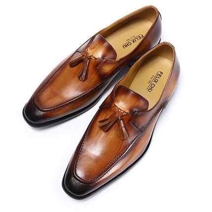 Brand Same Style Small Square Head Tassel Loafers Men's Genuine Leather Shoes Business Dress Men's Shoes Wedding Banquet Shoes