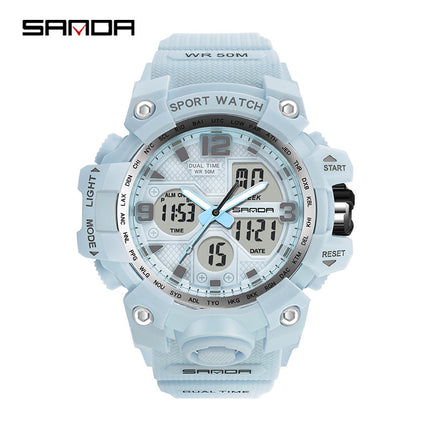 Sanda Hot-Selling Watch Korean Version Student Party Multi-Functional Waterproof Alarm Clock Electronic Watch Cool Dual Display Luminous Sports Watch