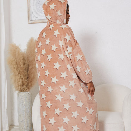 Cross-border plus size ladies pajamas 2024 autumn and winter new flannel hooded stars nightgown warm wholesale foreign trade