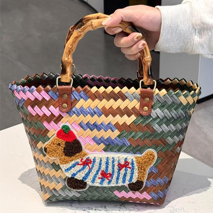Dachshund Woven Basket Bag / Sac Panier Tressé Teckel