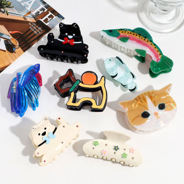 Cross-Border Fashion Sweet Flower Bow Clip Creative Little Fish Devil's Eye Shark Clip Hair Claw Hair Accessories Wholesale