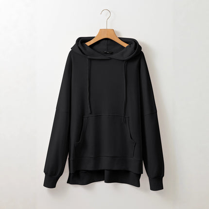 Shiying Pure Color Long-Sleeved Sweatshirt Women's Hoodie Textured Knitwear Slit Top Cross-Border Women's New Style
