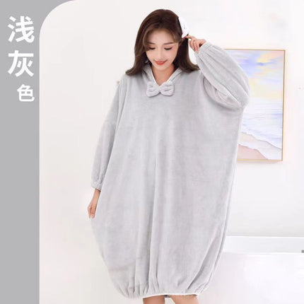 New Hooded Wearing Bath Towel Adult Bathrobe Loose Large Long Bathrobe Absorbent Cloak Poncho Home Clothes