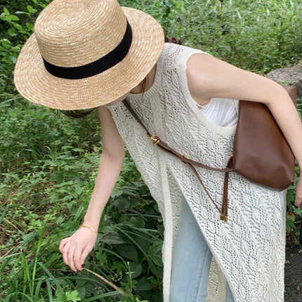 Designed Niche Layered Blouse Knitted Vest Dress Summer Women's Back Slit Long Skirt Dress Chic Skirt