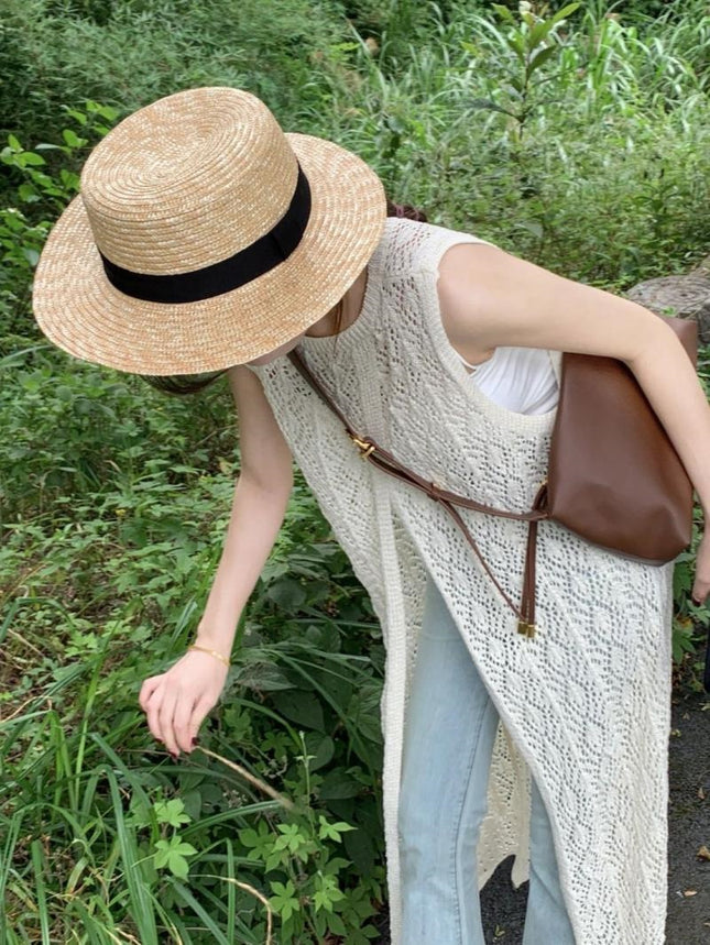 Designed Niche Layered Blouse Knitted Vest Dress Summer Women's Back Slit Long Skirt Dress Chic Skirt