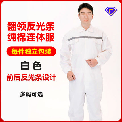 Dust-Proof One-Piece Work Clothes, Labor Protection Suits for Men and Women, Stain-Resistant Protective Coveralls, Crew Reflective Strips, Hooded and Breathable