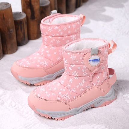 Children's Snow Boots for Girls, New Winter Style, Northeast Large Cotton Shoes, Fleece-Lined, Thickened, Warm, Boys' Outdoor Mid-Calf Boots