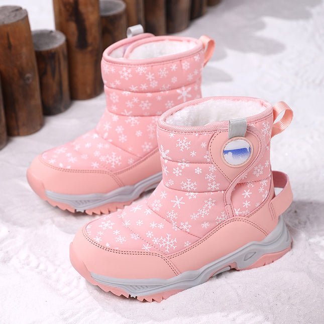 Children's Snow Boots for Girls, New Winter Style, Northeast Large Cotton Shoes, Fleece-Lined, Thickened, Warm, Boys' Outdoor Mid-Calf Boots