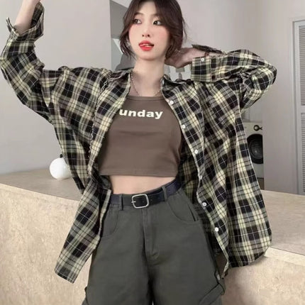 Vintage Plaid Shirt Coat Women's Spring and Summer Korean-style Niche Loose Bf Lazy Wind Sun-proof Outer Wear Small Top