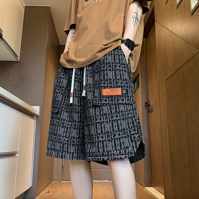 Fully Printed Cargo Shorts for Men's Summer Outerwear American High Street Sports Fitness Mid-Pants Youth Casual Running Pants