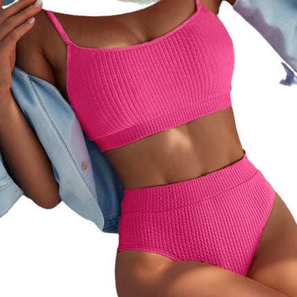 2024 New Cross-border European and American Foreign Trade New Spiral Pit U-shaped High Waist Bikini Sexy Swimsuit for Women