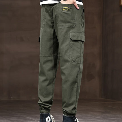 Autumn thick men's loose drawstring multi-pocket overalls fashion brand cotton leggings casual pants in stock