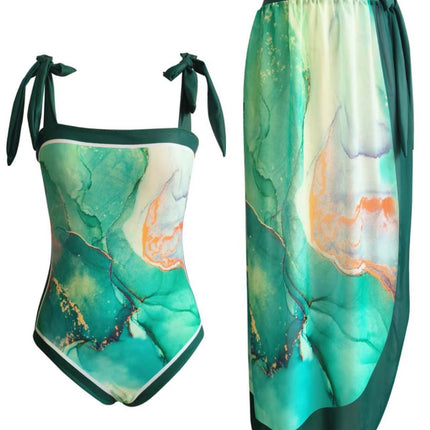 One-piece swimsuit two-piece 2023 Amazon European and American conservative beach skirt shawl blouse bikini swimsuit suit