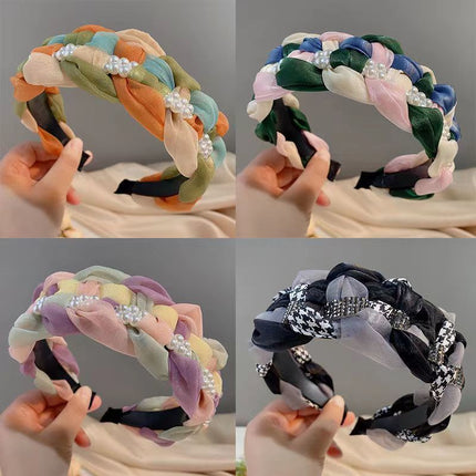 Internet Red Square Explosions Contrast Braid Head Band Wide Edge Non-Slip High-Level Hair Band 2023 New Style Hair Card for Women