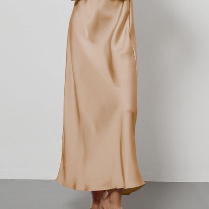 In-Stock Cross-Border Women's Clothing Wholesale European and American Style Elegant Satin Midi Skirt Slimming and Flowy