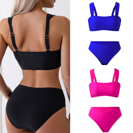 New Bikini Swimsuit Black Sexual Beach Split Swimsuit Shoulder Strap Adjustable High Elastic High Waist Swimsuit Women