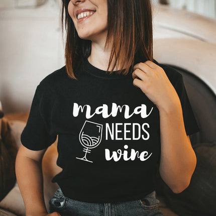 Wholesale Cross Border Mama Needs Wine Printed Short Sleeve T-Shirt Top Women Summer Loose