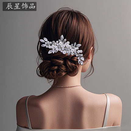 Chenxing European and American Retro Bridal Hair Comb Red Beaded Alloy Leaf Dance Performance Hair Accessory Cx596