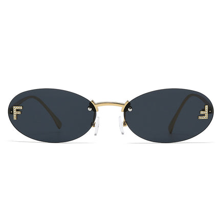 Red Rimless Sunglasses with Letter F Cutout, European and American Fashion Trend High-Value Women's Sunglasses